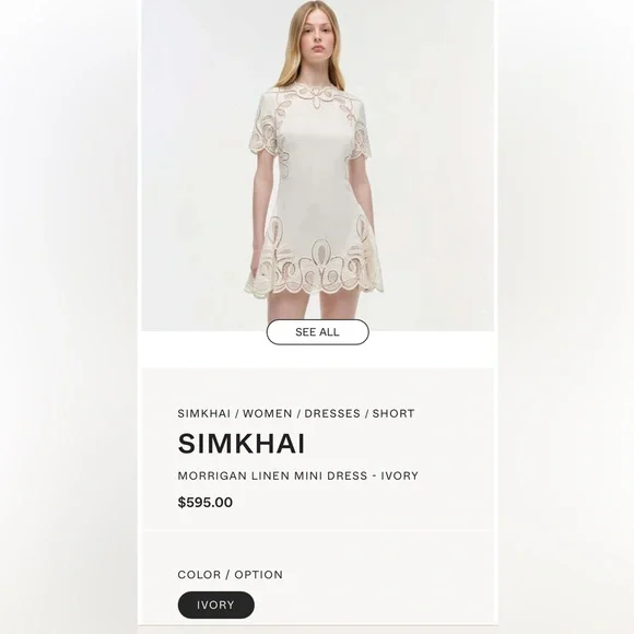 SIMKHAI Ivory Morrigan Short Sleeve Mini Dress. Models is wearing size 2. - Picture 5 of 8